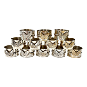 Vintage Butterfly Napkin Rings – Silver Sculptural Spring Garden Party Tabletop Decor - Set of 12