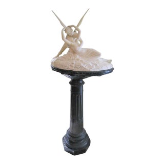 Palatial Marble Sculpture 'Cupid's Kiss' After Antonio Canova on Conforming Marble Pedestal For Sale