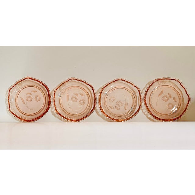 Vintage Pink Glass Floral Dessert Dishes- Set of 4 For Sale In Jacksonville, FL - Image 6 of 9