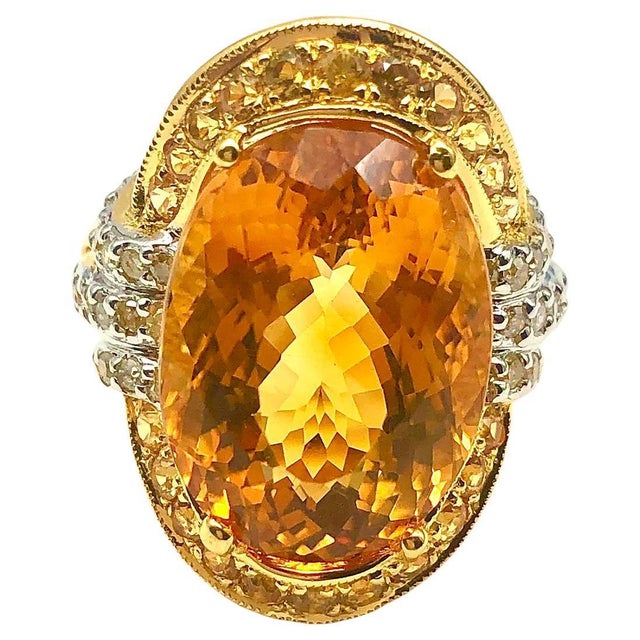 Bochic "Orient" Vintage Yellow Sapphire, Citrine & Diamonds Set 18K Gold & Silver For Sale - Image 15 of 18