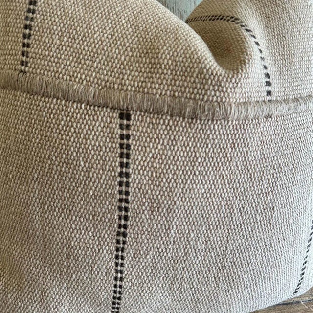 Wood Custom Hand Made Wool Pillow With Stripes Includes Down Feather Insert For Sale - Image 7 of 9
