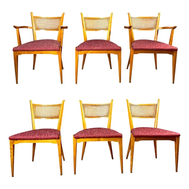 Edmond Spence Swedish Modern Sculpted Maple and Cane Dining Chair’s - Set of 6 For Sale