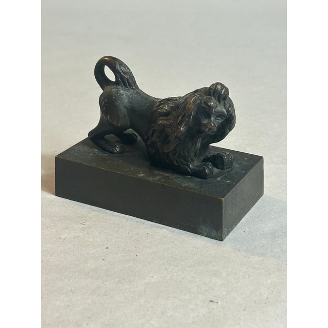 Brown Antique 19th Century French Inkwell Top Lid Lion Dog Bronze Figurine For Sale - Image 8 of 12