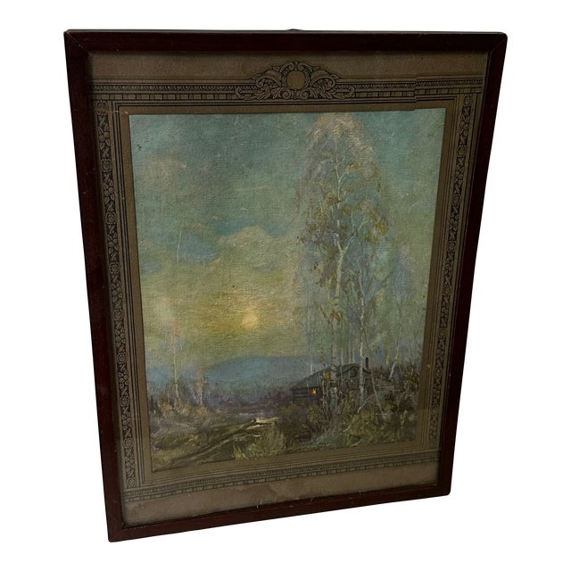 1970s Framed Print of Tree and Cabin For Sale