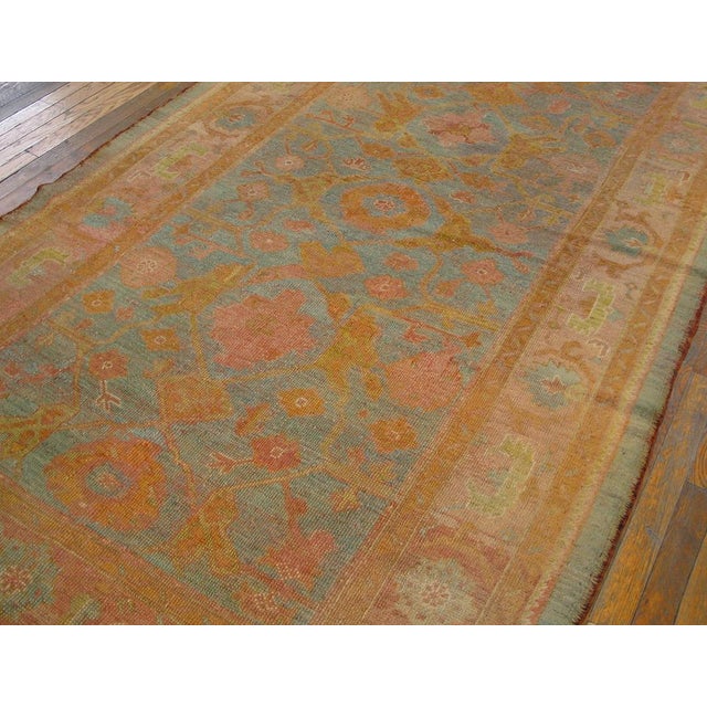 Sky Blue 1880s Sky Blue Geometric Antique Turkish Oushak Carpet 4'10 X 8'8" Knotted Wool Rug For Sale - Image 8 of 10