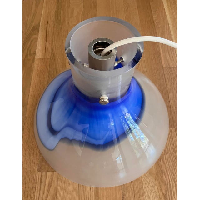 Blue Vintage Blue and White Art Glass Pendant Light For Sale - Image 8 of 12