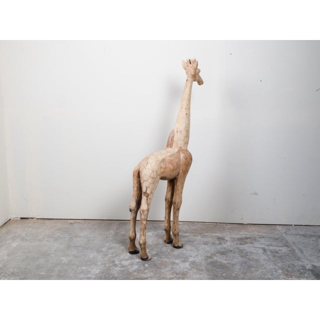 Mid-Century American Carved Wooden Giraffe Sculpture with Natural Finish For Sale - Image 9 of 12