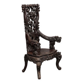 Antique Japanese High Back Red Lacquer Monkey Armchair For Sale