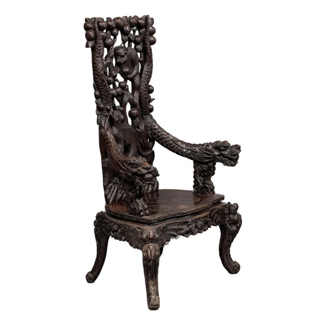 Antique Japanese High Back Red Lacquer Monkey Armchair For Sale