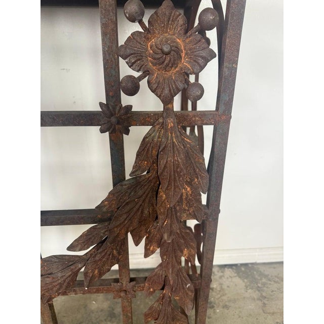 Monumental Hand-Wrought Iron Console With Stone Medallion and Classical Garlands For Sale - Image 16 of 17