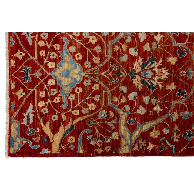 3 X 10 Modern Designed Sultanabad Wool Runner Handmade in Red For Sale - Image 9 of 9