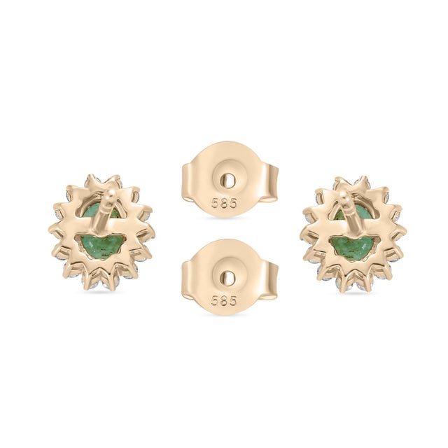 Metal Certified Emerald and Diamond Halo Contemporary Earrings Studs- a Pair For Sale - Image 7 of 12