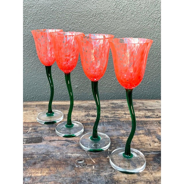 Vintage Boho Art Glass Goblets - Set of 4 For Sale - Image 4 of 11