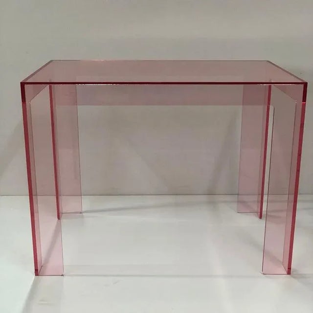 Pink Acrylic Square Table For Sale - Image 4 of 10