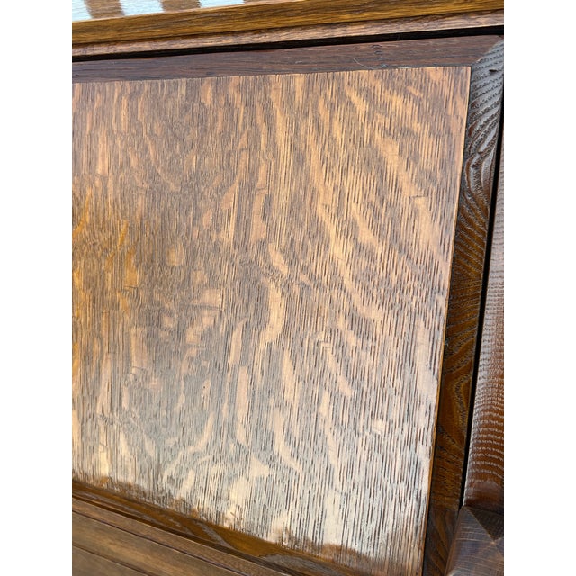 1920s Early 20th Century Tiger Oak Mission Arts and Craft Style Slant Front Desk For Sale - Image 5 of 11