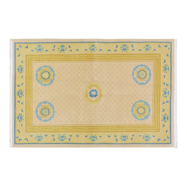 Vintage Chinese Art Deco Hand Knotted Wool Rug, 5'2x7'8 For Sale