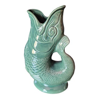 Vintage Mid-Century Dartmouth Pottery Devon Green Fish "Gurgling" Gluggle Jug (j.g.) For Sale