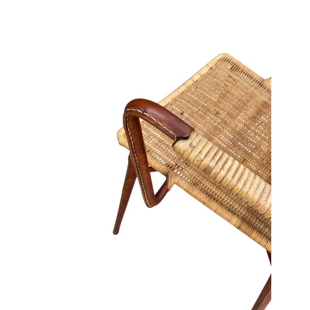Stitched Leather and Rattan Armchairs by Jacques Adnet, 1950s, Set of 2 For Sale - Image 4 of 10