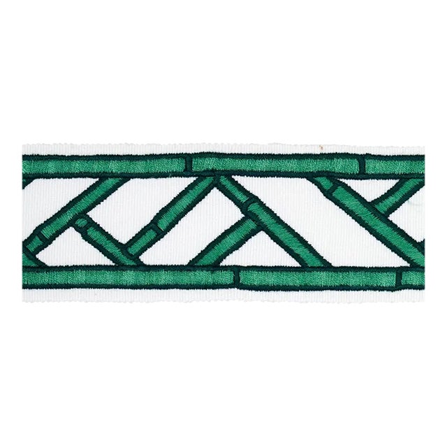 Sample - Schumacher X David Kaihoi Bamboo Trellis Tape in Green For Sale