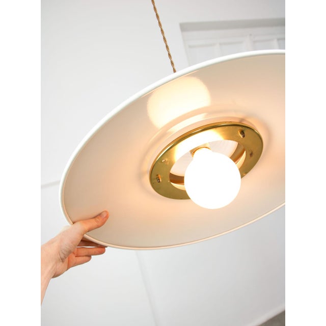 Vintage Italian Brass and Metal Saucer Pendant Lamp, 1970s For Sale - Image 3 of 18