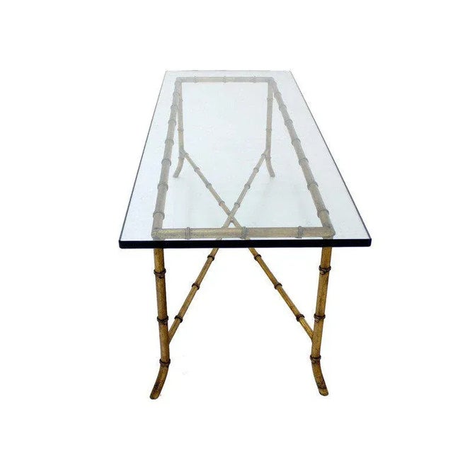 Transparent Mid Century Modern X Base Rectangular Gilt Faux Bamboo Glass Top Coffee Table For Sale - Image 8 of 11