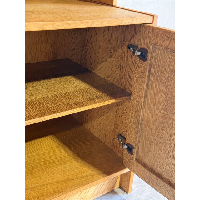 Wood Vintage Oak High Cabinet With Glass Door Hutch Display Storage Unit 1970s For Sale - Image 7 of 10
