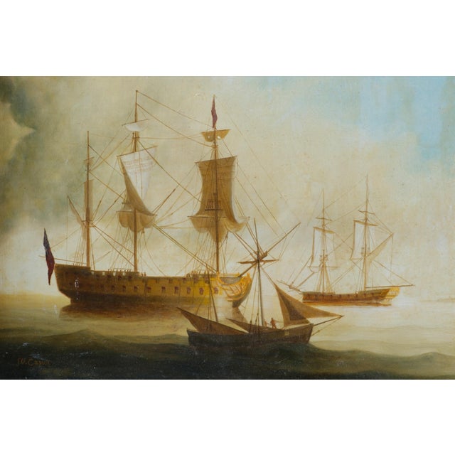 English J. V. Capua Signed Original Oil on Canvas “a Calm Morning” For Sale - Image 3 of 10