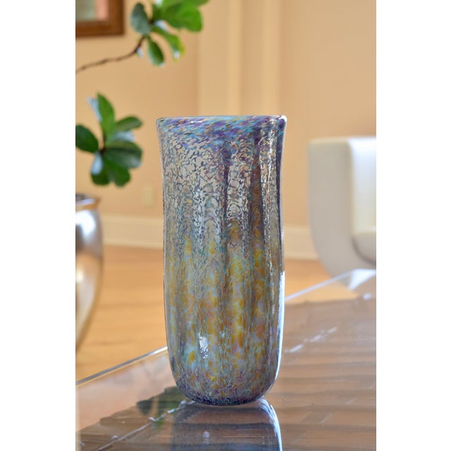 IRIDESCENT ART GLASS VASE BY JOEL BLOOMBERG Artist: Glass Designs by Joel Bloomberg Contemporary American Studio Glass...