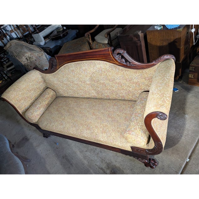 Antique American Empire Mahogany Settee With Scrolled Arms and Claw Feet For Sale - Image 13 of 17