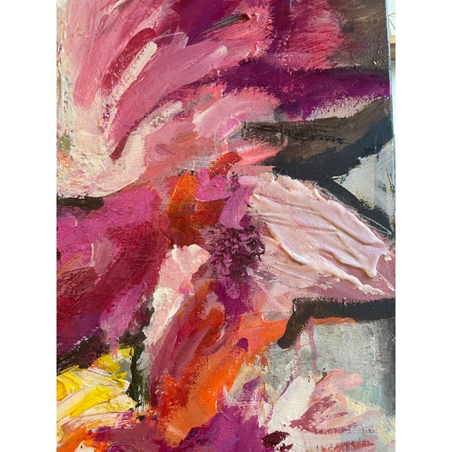 Contemporary Modern Large Floral Pink Abstract 'Jardin Passionné' Original Painting For Sale - Image 4 of 6