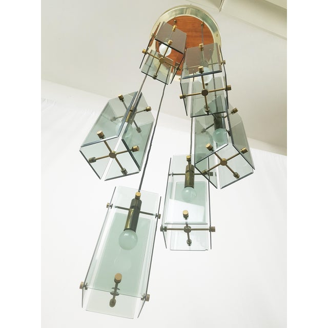 Italian Teak Pendant Lamp in Gilt Aluminum and Smoked Glass, 1960s For Sale - Image 12 of 17
