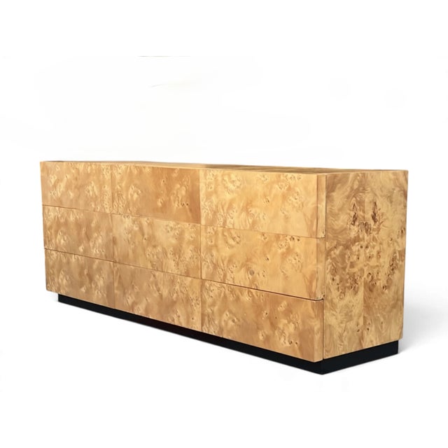 Vintage 1970s Hollywood Regency Burl Wood Eight-Drawer Dresser With Black Base For Sale - Image 4 of 13