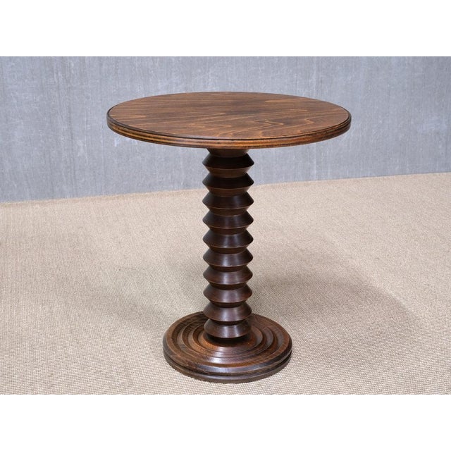 Brown Vintage French Round Side Table in Oak by Charles Dudouyt, 1940s For Sale - Image 8 of 12