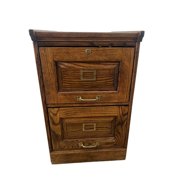 Vintage Tiger Oak File Cabinet Two Drawers One Locks Paneled Sides Legal Size For Sale - Image 4 of 13