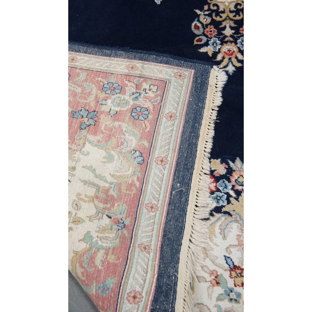 Large Vintage Dark Blue and Pink Kirman Rug For Sale - Image 13 of 14