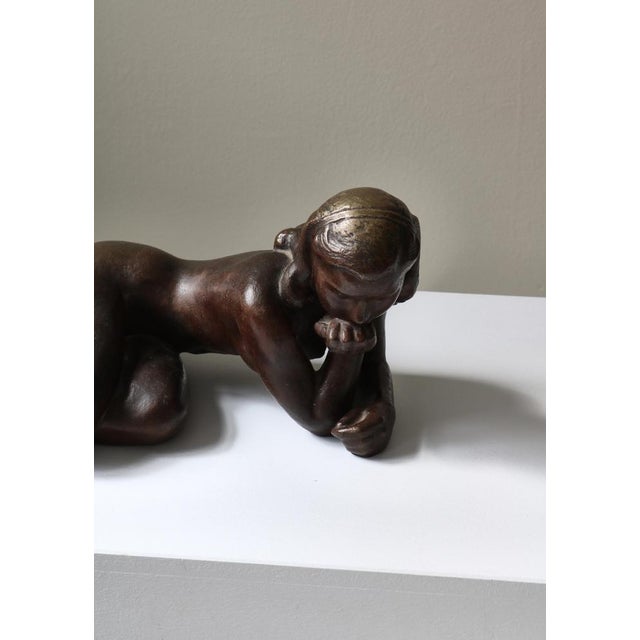 Metal Woman Sculpture Patinated Bronze attributed to Johannes Hansen, Denmark, 1940s For Sale - Image 7 of 18