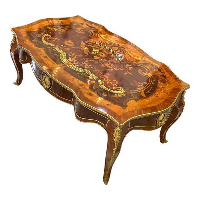 1990s French Style Wooden Coffee Table – Copper Finish With Bronze Accents For Sale