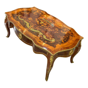 1990s French Style Wooden Coffee Table – Copper Finish With Bronze Accents