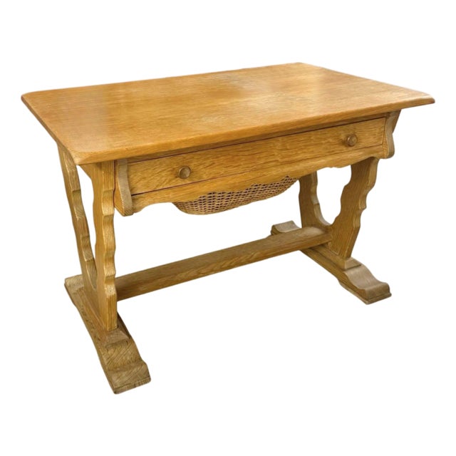 Henning Kjærnulf Carved Oak Sewing Table, Denmark, 1960s, Attributed For Sale