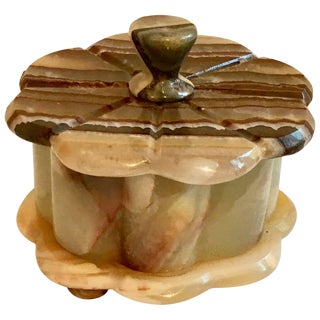 Onyx Covered Container With Scalloped Body and Lid Detail For Sale
