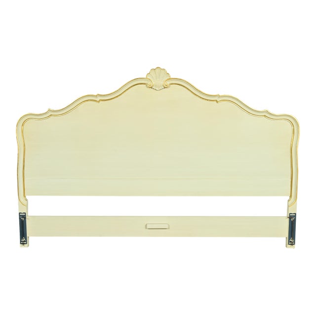 Kindel Furniture French Provincial Louis XV Cream Lacquered Parcel Gilt King Size Headboard, Circa 1960s For Sale