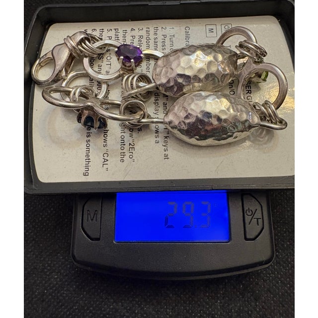 Silver Late 20th Century Set of Hammered Sterling Silver Multi Gemstone Bracelet & Dome Ring. 2 Pieces For Sale - Image 8 of 12