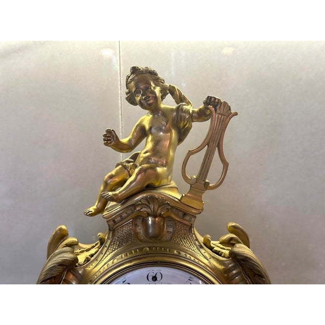 19thC French Maker Louis XVI Gold Ormolu Bronze Mantel Clock, 1 For Sale - Image 16 of 18