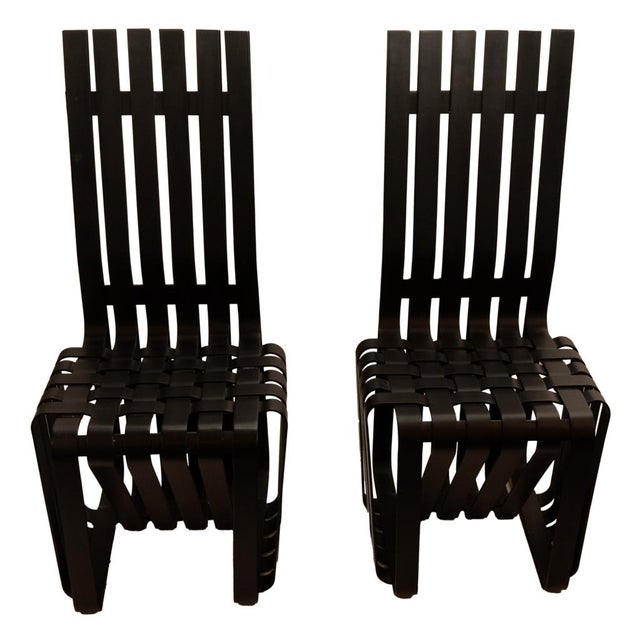 Pair American Modernist "High Sticking" Black Chairs Frank Gehry for Knoll 1992 For Sale - Image 12 of 14