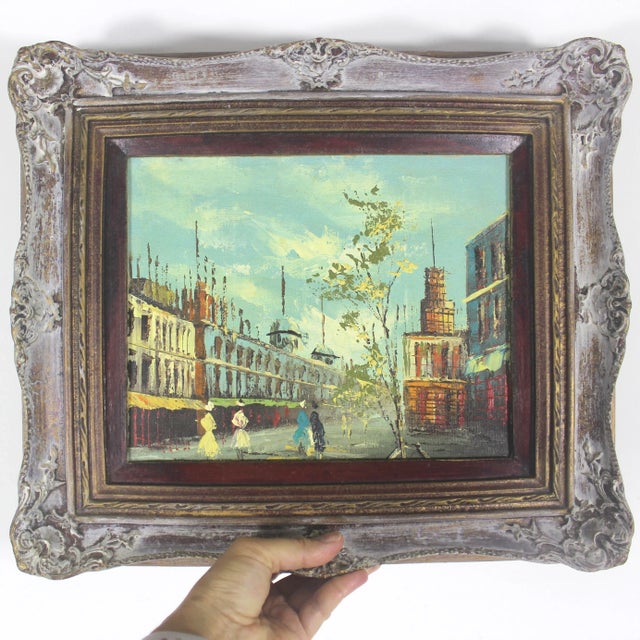 Vintage European City Scene Paris France Oil Painting, Framed For Sale - Image 9 of 9