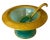 A stunning opaque green glass mayonnaise serving bowl with an embossed gold rim. The original serving spoon is included....