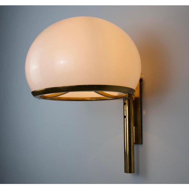 Italian Brass Wall Lamp with Opaline Acrylic Glass Dome attributed to Arteluce, 1970s For Sale - Image 10 of 18