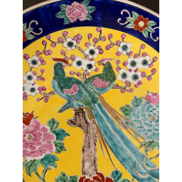 1970s Large Japanese Imari Hand-Painted Charger Plate – 15.75” Birds & Floral Design For Sale - Image 5 of 8