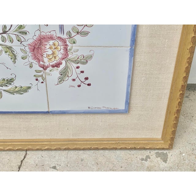 Vintage Framed Portuguese Floral Tiles For Sale In New Orleans - Image 6 of 12