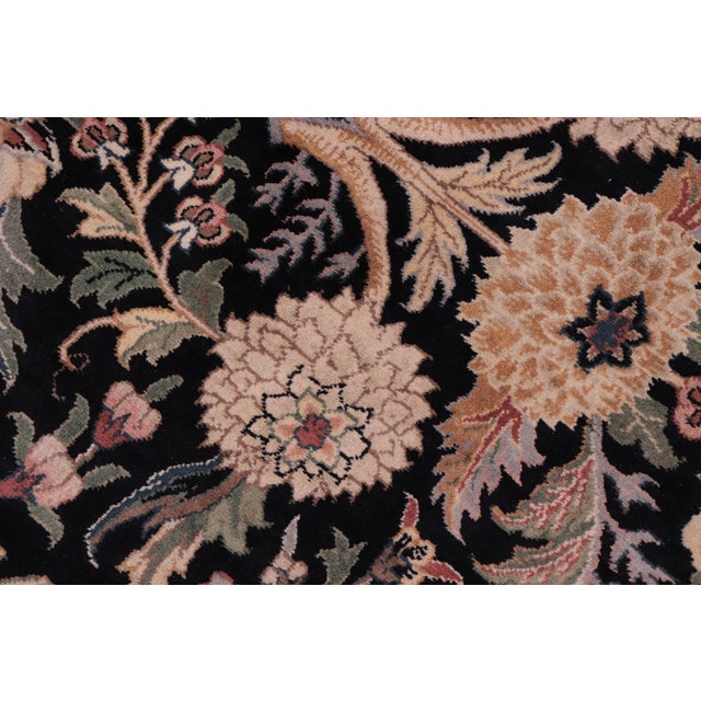 Shabby Chic Shabby Chic Floral 1990's Pak-Persian Black/Black Wool Round Rug - 8'1'' X 8'5'' For Sale - Image 3 of 9